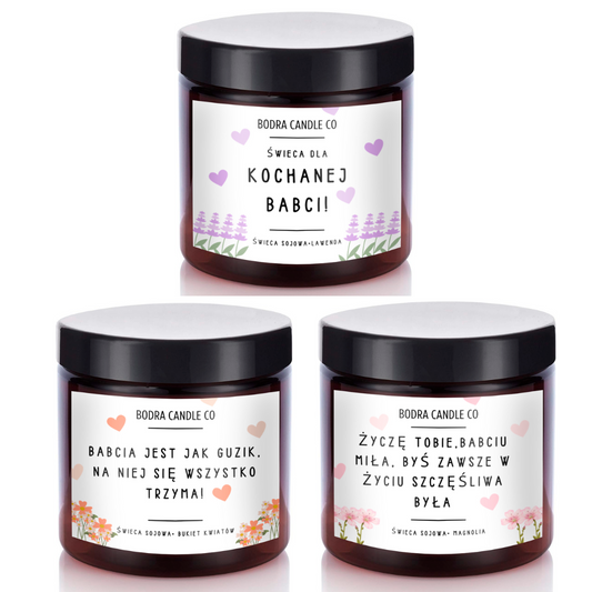 Zestaw Świec sojowych Prezent dla Babci 3 szt